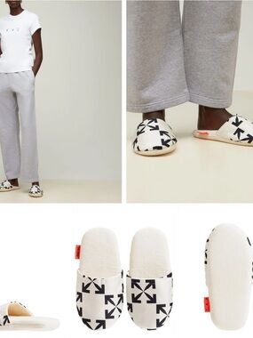 OFF-WHITE White and Black Logo Slippers NWT